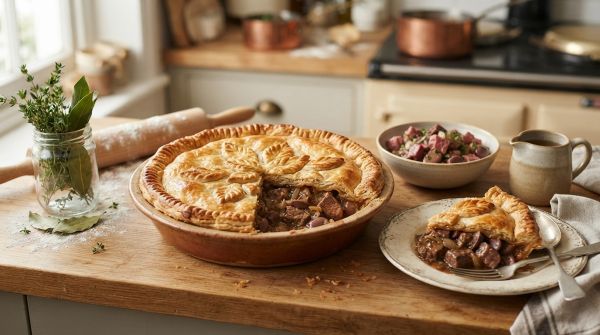 What is the best method for preparing a savory steak and kidney pie?